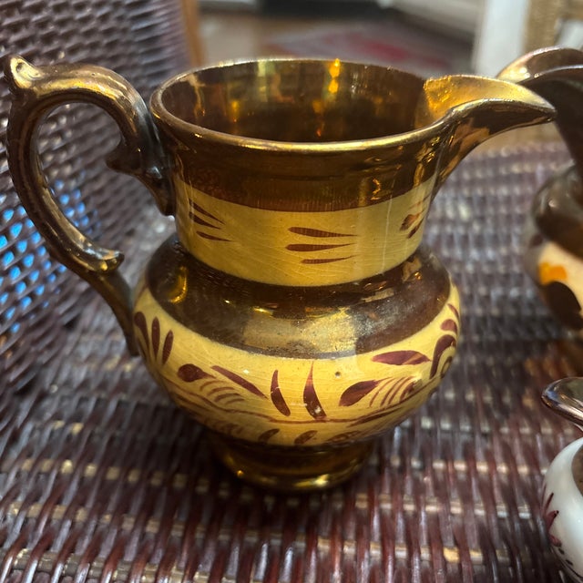 Pretty Antique English Copper Luster Pitchers Circa 1880- Set of 3 For Sale - Image 4 of 6