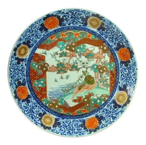 19th C. Meiji Lg Japanese Imari Porcelain Charger Plate Polychrome 18"