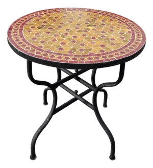 32" Handcrafted Honey and Burgundy Rafraf Moroccan Mosaic Table