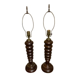 20th Century Wood Bobbin Lamps - a Pair For Sale