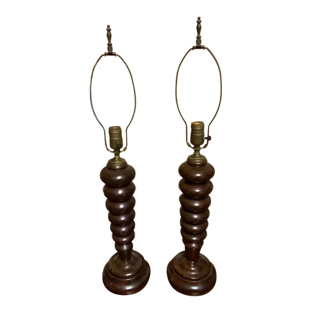20th Century Wood Bobbin Lamps - a Pair For Sale