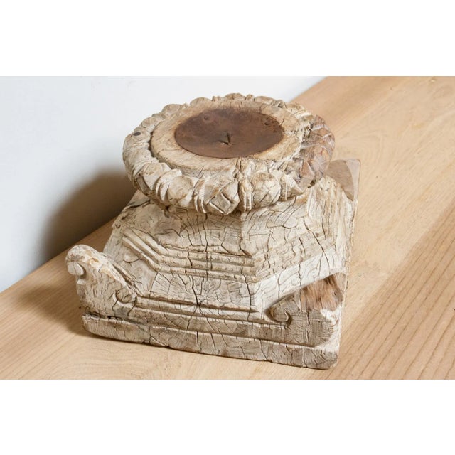 Wood Ember Antique Indo-French Pillar Candle Holder For Sale - Image 7 of 8