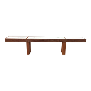 1960s Midcentury Extra-Long Walnut Marble-Top Console Table