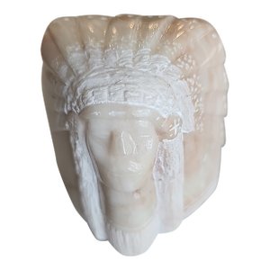 Hand Carved Alabaster Sculpture of Native American Chief Signed l.h. On Back