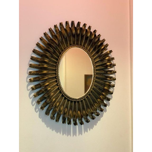 French Gilded Starburst Iron Mirror, 1900s For Sale - Image 4 of 6