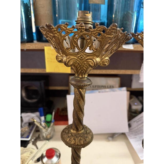 Bronze Lamps on Candlestick, Set of 2 For Sale - Image 5 of 8