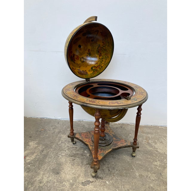 Hollywood Regency Vintage Rolling Wooden Globe Bar, Italy, 1960 For Sale - Image 3 of 14