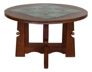 1950s French Adjustable Oak and Tile Table by Guillerme Et Chambron