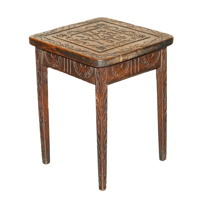 Hand Carved Side Table, 1919 For Sale