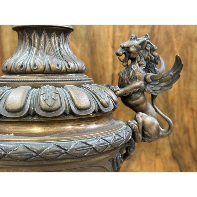 Napoleon III Covered Vases in Spelter with Marble Bases, Set of 2 For Sale - Image 3 of 13