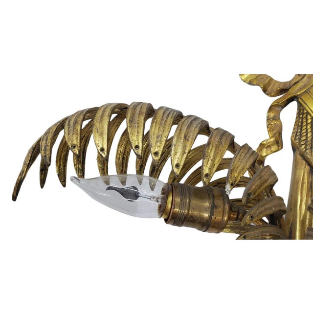 Metal French Gilt Brass Dual Light Leaf Sconce For Sale - Image 7 of 9