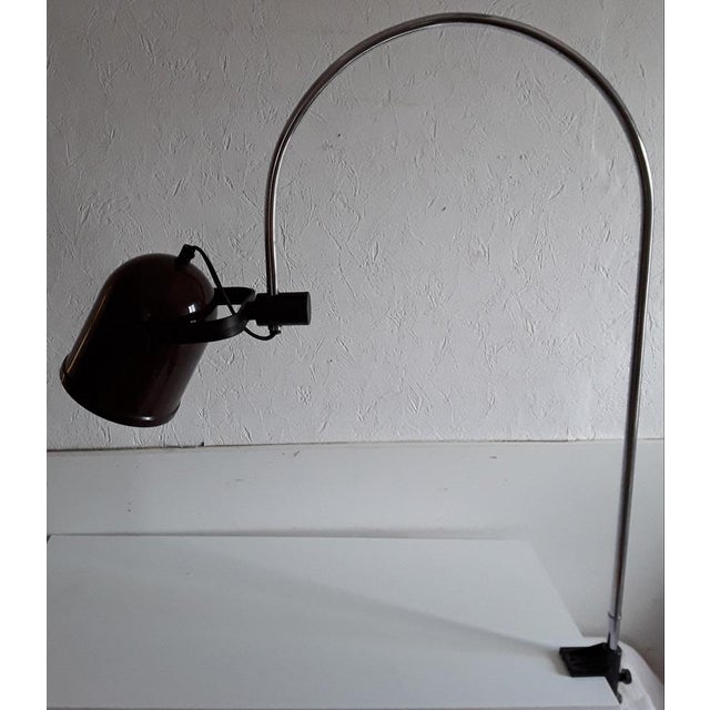 Vintage Adjustable Arc Desk Lamp in Chromed Tubular Steel and Black and Brown Plastic from Enco, 1970s, in Good...