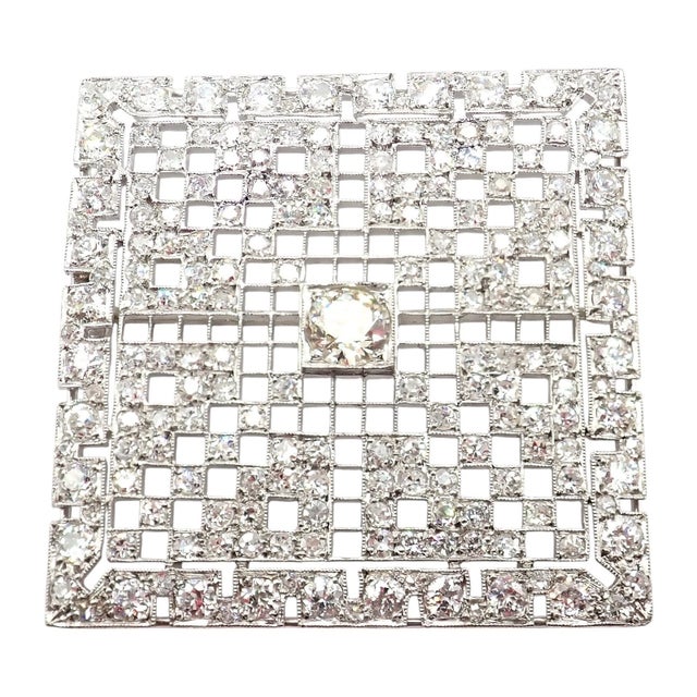 Mid 20th Century Vintage Estate Art Deco Platinum 5ctw Diamond Square Pin Brooch For Sale - Image 9 of 9