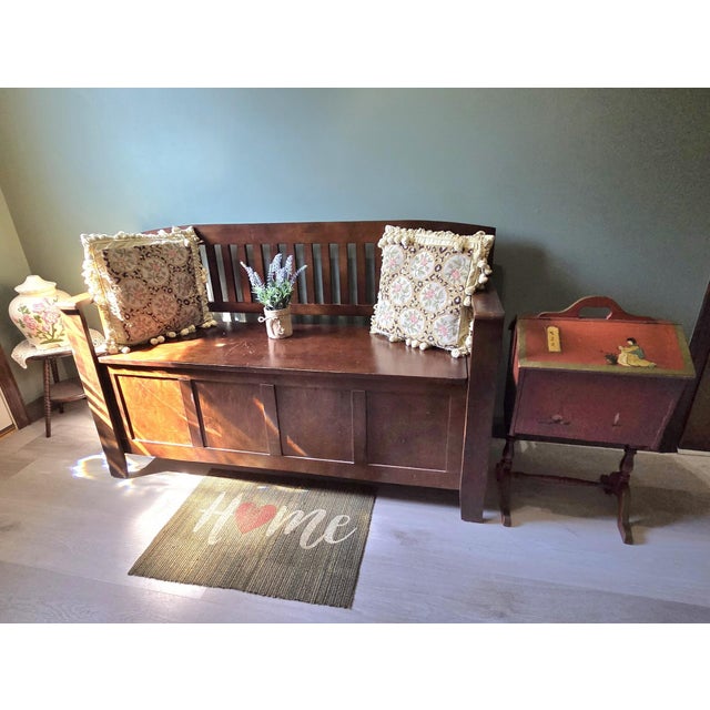 20th Century English Style Red Japan Hinged Two-Sided Flip-Open Top Sewing Cabinet With Removable Tray For Sale - Image 18 of 18