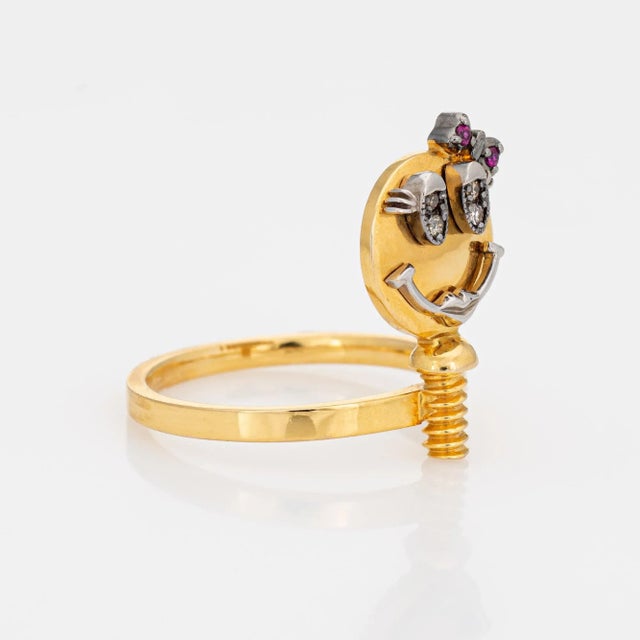 Sally Sohn Happy Face Signed Diamond Ruby Ring Size 5.25 For Sale - Image 4 of 7
