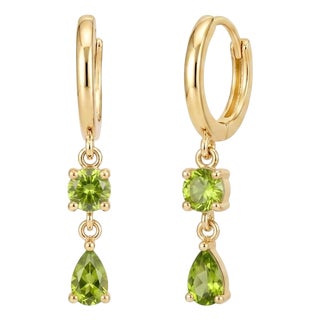 Green Peridot Teardrop Huggie Earrings | Two Stone Drop Earrings | August Birthday Earrings - A Pair For Sale
