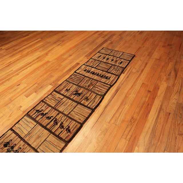 Antique American Hooked Runner Rug Depicting Folk Life Vignettes in Panel, Place of Origin: America, Circa Date: 1920