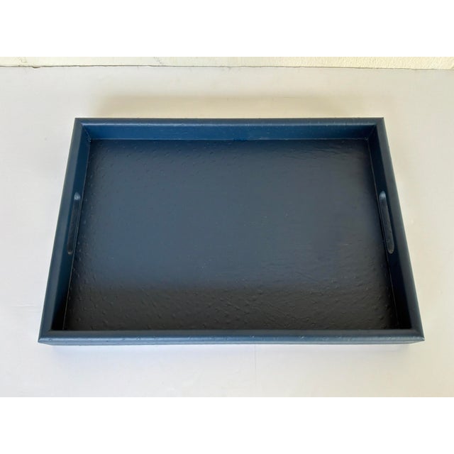 Minimalist Made Goods Co Aisling Lg. Navy Ostrich Tray. Low profile rectangular shape, deep navy finish. Showroom floor...