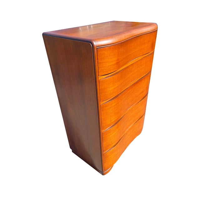 Brown 1930s Antique Deco Style Curved Wavefront Tall Dresser Chest of Drawers For Sale - Image 8 of 9