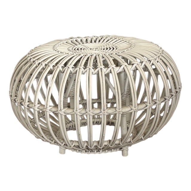 Mid-Century Italian Rattan Bamboo Margherita Stool or Ottoman attributed to Franco Albini, 1950s For Sale