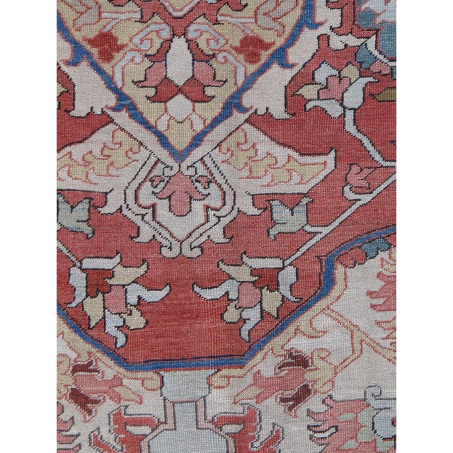 Antique Persian Heriz Carpet Handmade Wool Oriental Rug, Light, Pink, Light Blue For Sale - Image 18 of 18