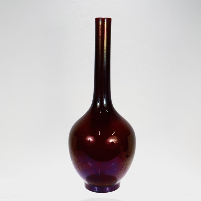 Chinese Antique Chinese Porcelain Mallet Form Vase in Aubergine or Eggplant For Sale - Image 3 of 13