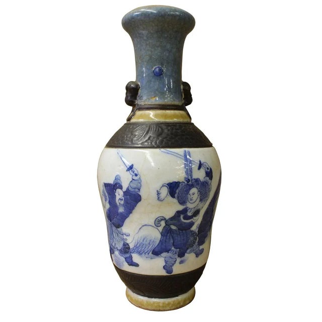 Vintage Chinese Handmade Porcelain People Scenery Vase For Sale - Image 5 of 7