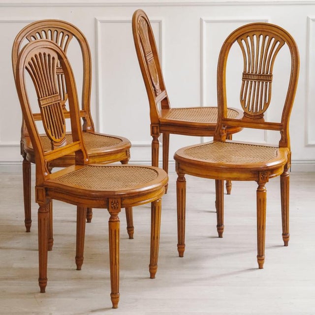 Louis XVI Chairs in Cherry Wood with Cane Webbing and Balloon Backrests, Set of 4 For Sale - Image 15 of 15