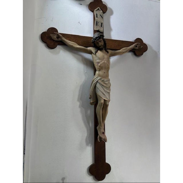 Antique Polychrome Wooden Crucifix, 1890s For Sale - Image 3 of 18