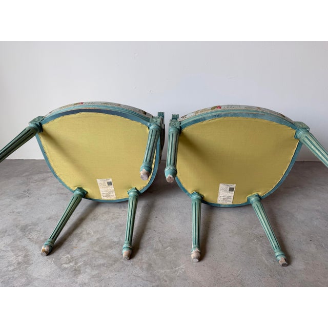 1970’s Vintage Palm Beach Louis XVI–Style Oval Back Arm Accent / Dining Chairs – A Pair For Sale - Image 12 of 12