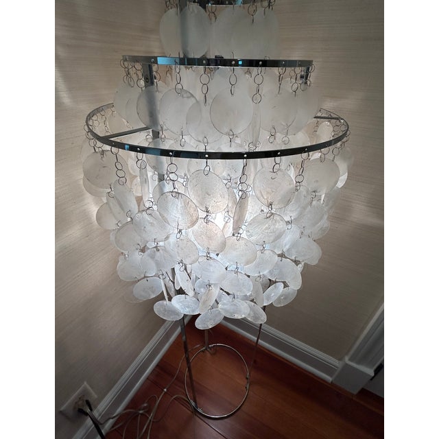 Organic Modern Verner Panton Style Capiz Shell & Chrome Floor Lamp For Sale - Image 10 of 11