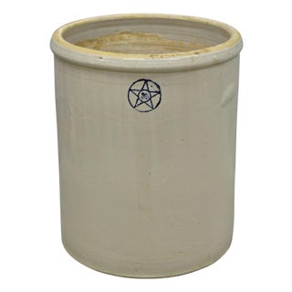 Antique 30 Gallon Cobalt Blue Star Stoneware Glazed Farmhouse Crock Pot For Sale