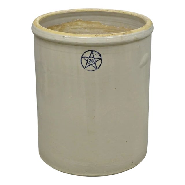 Antique 30 Gallon Cobalt Blue Star Stoneware Glazed Farmhouse Crock Pot For Sale