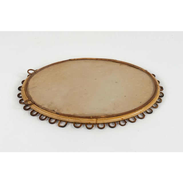 Mid-Century Oval Rattan and Bamboo Wall Mirror in the style of Franco Albini, Italy, 1960s For Sale - Image 9 of 10