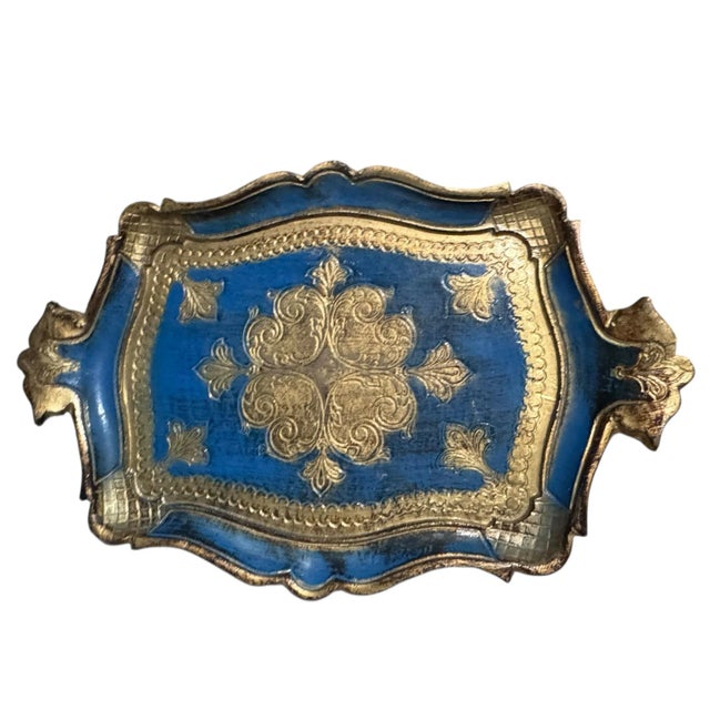 Blue and Gold Florentine Tray For Sale - Image 4 of 7
