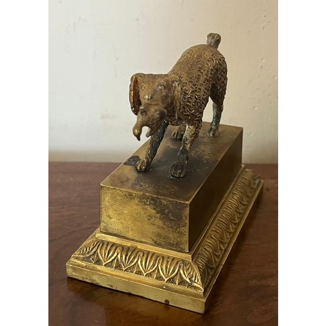 Antique 19th Century French Charles X Bronze Hunting Bird Dog Inkwell For Sale - Image 4 of 11