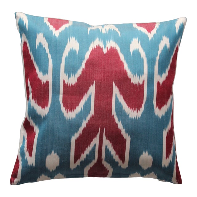 Contemporary Silk Ikat Bohemian Turkish Pillow For Sale