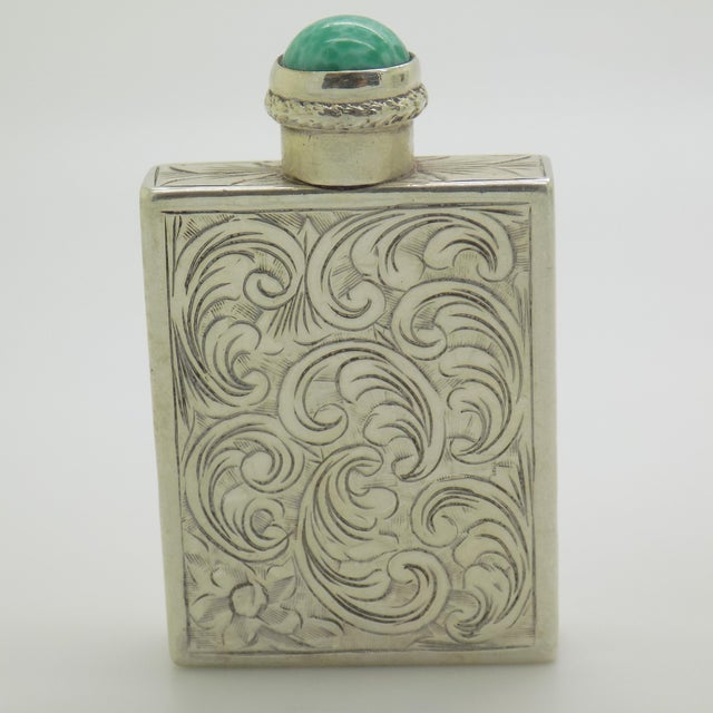 Vintage Italian Silver 800 Chiseled Perfume Bottle with Turquoise Stone Cap, 1970s For Sale - Image 14 of 14