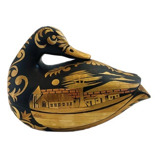 Vintage Carved Wood Duck Box For Sale