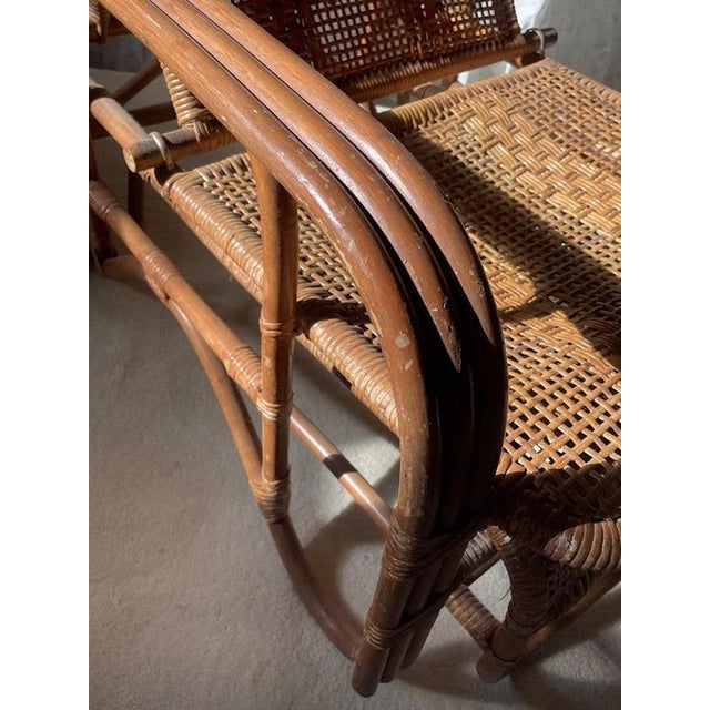 Mid-Century Adjustable Rattan Chaise Lounge with Retractable Footrest, Japan For Sale - Image 11 of 14