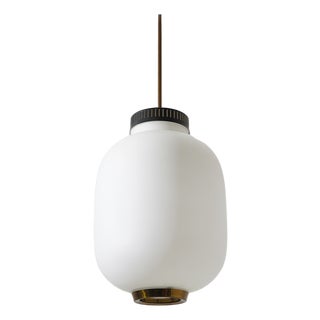 Chandelier in White Opaline Glass and Brass, 1950s For Sale