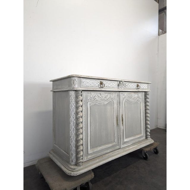 Louis XIII Buffet with Twisted Columns in Grey Oak For Sale - Image 3 of 11