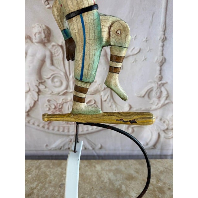 Folk Art Vintage Folk Art Balancing Baseball Player Kinetic Sculpture For Sale - Image 3 of 9