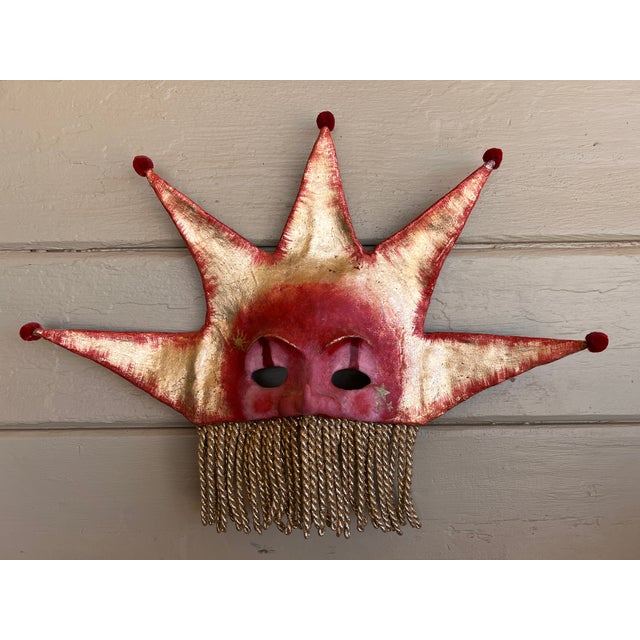 Red Rare Venetian Baroque Style Handmade Paper Mache Gilded & Painted "Sole" Sun Mask For Sale - Image 8 of 13