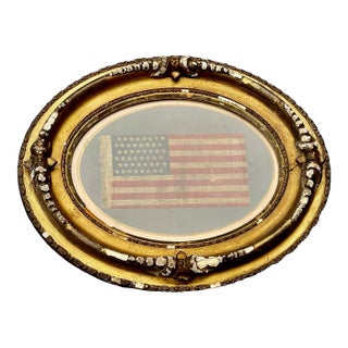 Antique 1912 Gauze Staggered 48 Star American Flag in Antique Gilt Frame For Sale