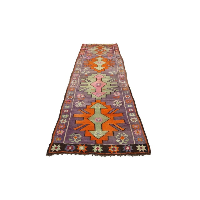 Handwoven vintage decorative kilim rug from Kars region of Turkey. Approximately 45-55 years old.In very good condition.