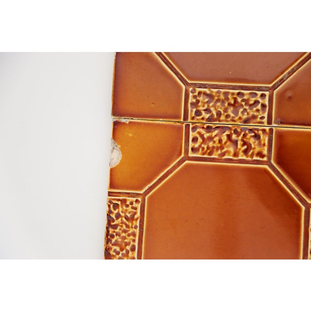 Ceramic 1910s Set of Four Large Art Deco Glazed Brown Tiles, Portuguese For Sale - Image 7 of 12
