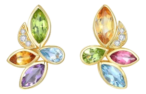 Kai Tropical Flower Multi Gemstone & Diamond Earrings in 14k Gold- Set of 2