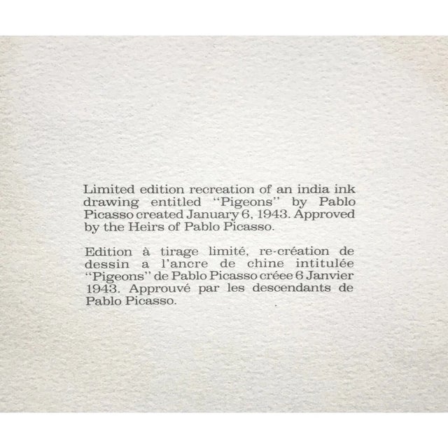 Cubism "Pigeons" 1980s Pablo Picasso Estate Lithograph For Sale - Image 3 of 3