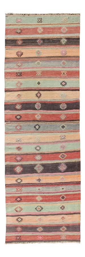 Colorful Vintage Embroidered Kilim Runner With Stripe's and Geometric Prints